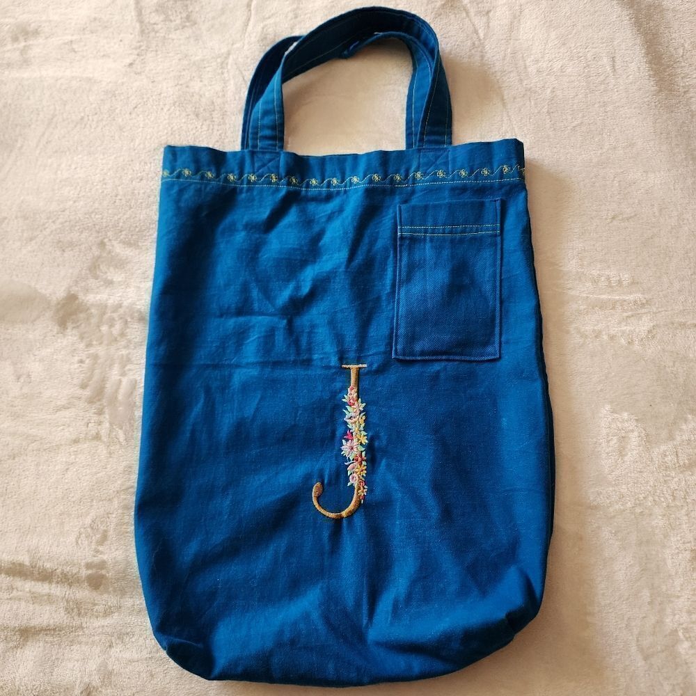 3 For $15 Handmade Embroidered "J" Tote Bag
